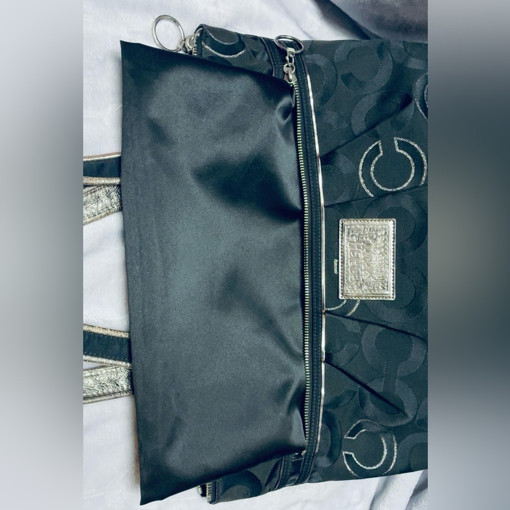 Coach Poppy Y2K Black Canvas with Silver Lurex Threading Accents XL Shoulder Bag - Picture 4 of 8